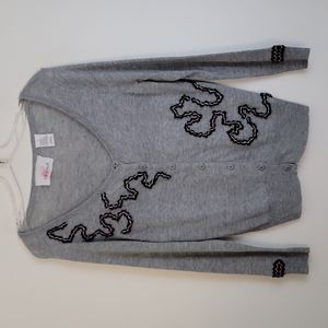 Karen Nicol Anthropologie Gray W/ Pink & Black Cardigan Sweater M